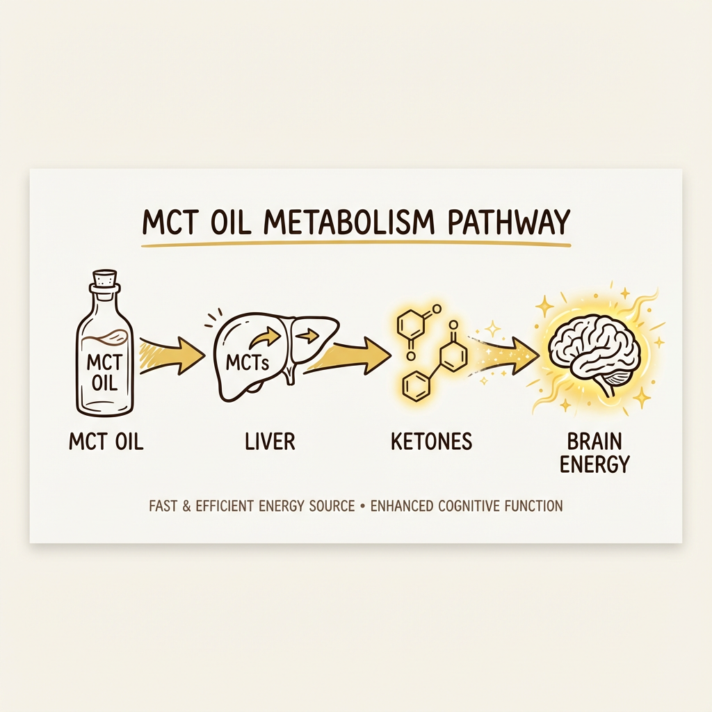 MCT Öl Metabolismus: MCT → Leber → Ketone → Gehirnenergie